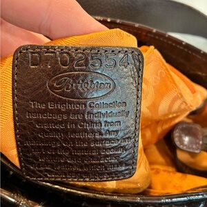 Brighton Dark Brown Leather Tote with Vibrant Orange Lining